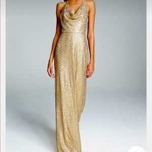 Amsale gold sequin cowl neck dress
